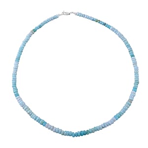 Enhanced Blue Opal Beaded Necklace And Bracelet Set, Blue Opal Jewelry Set, 18 Inch Bead Necklace, 7.25 Inch Bead Bracelet, Rhodium Over Sterling Silver Jewelry Set 100.00 ctw