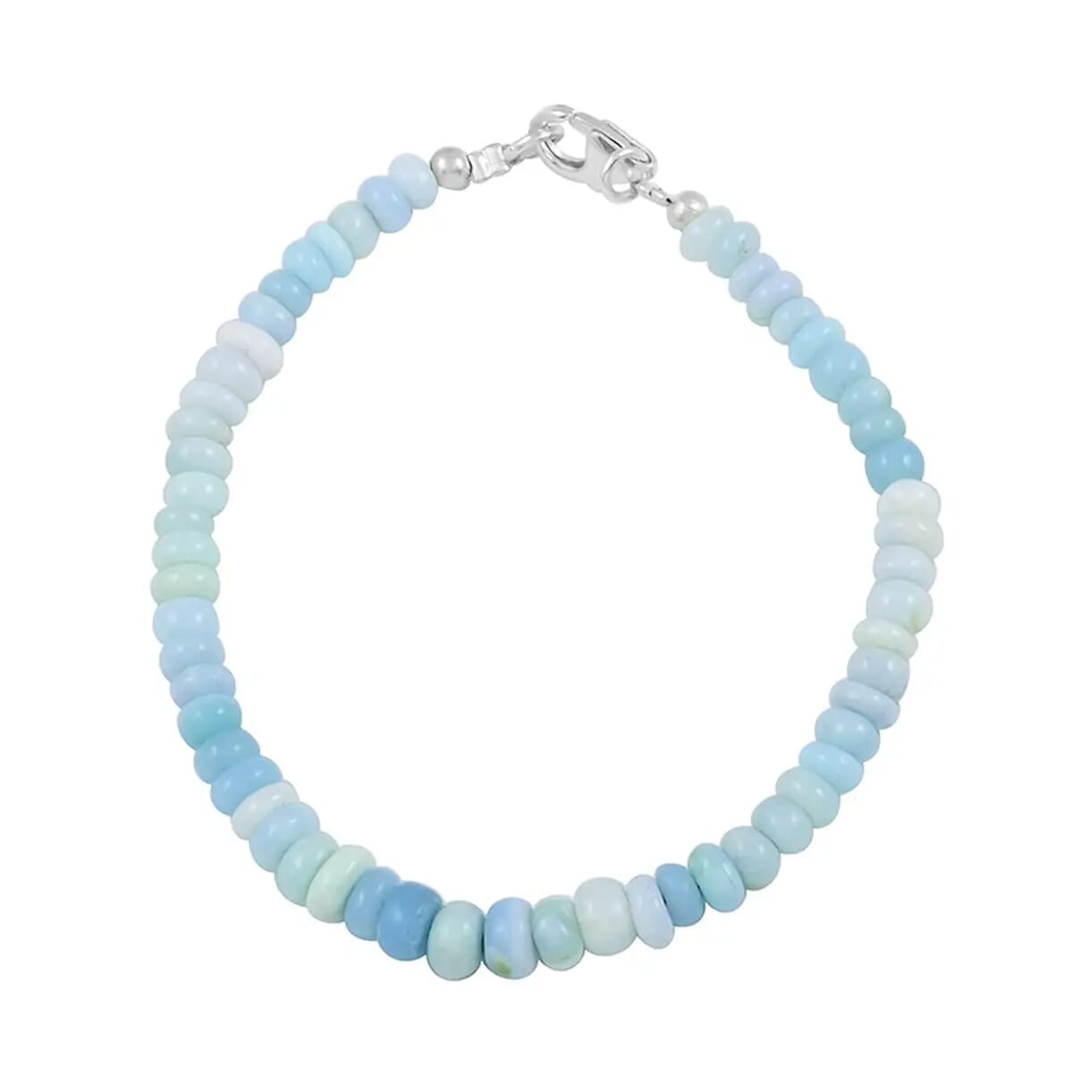 Enhanced Blue Opal Beaded Necklace 18 Inches and Bracelet 7.25In in Rhodium Over Sterling Silver 100.00 ctw image number 5