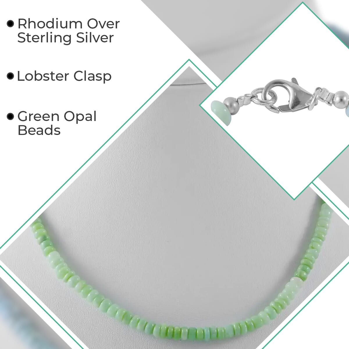 Enhanced Green Opal 100.00 ctw Beaded Necklace (18 Inches) and Bracelet (7.25In) in Rhodium Over Sterling Silver image number 2