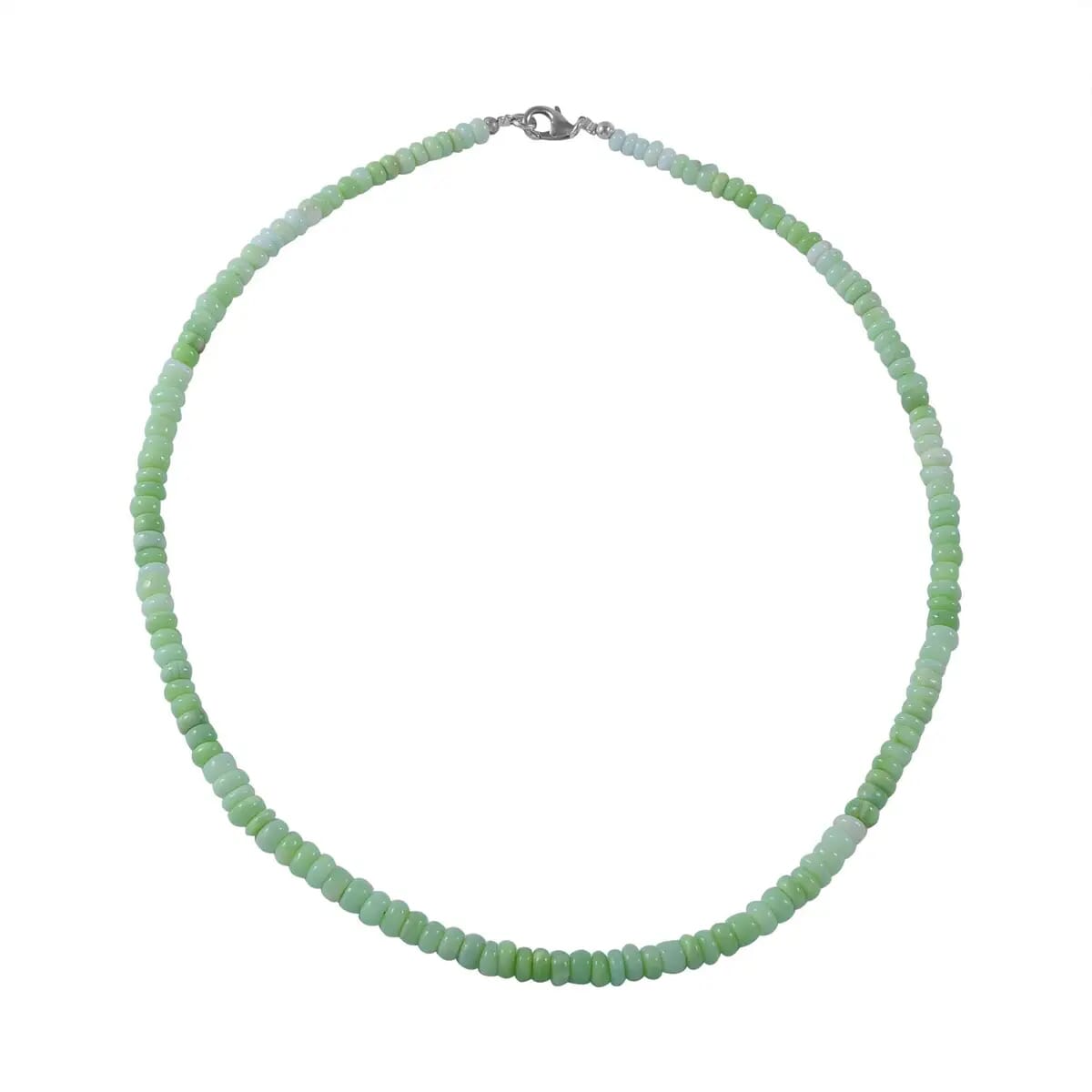 Enhanced Green Opal 100.00 ctw Beaded Necklace (18 Inches) and Bracelet (7.25In) in Rhodium Over Sterling Silver image number 3