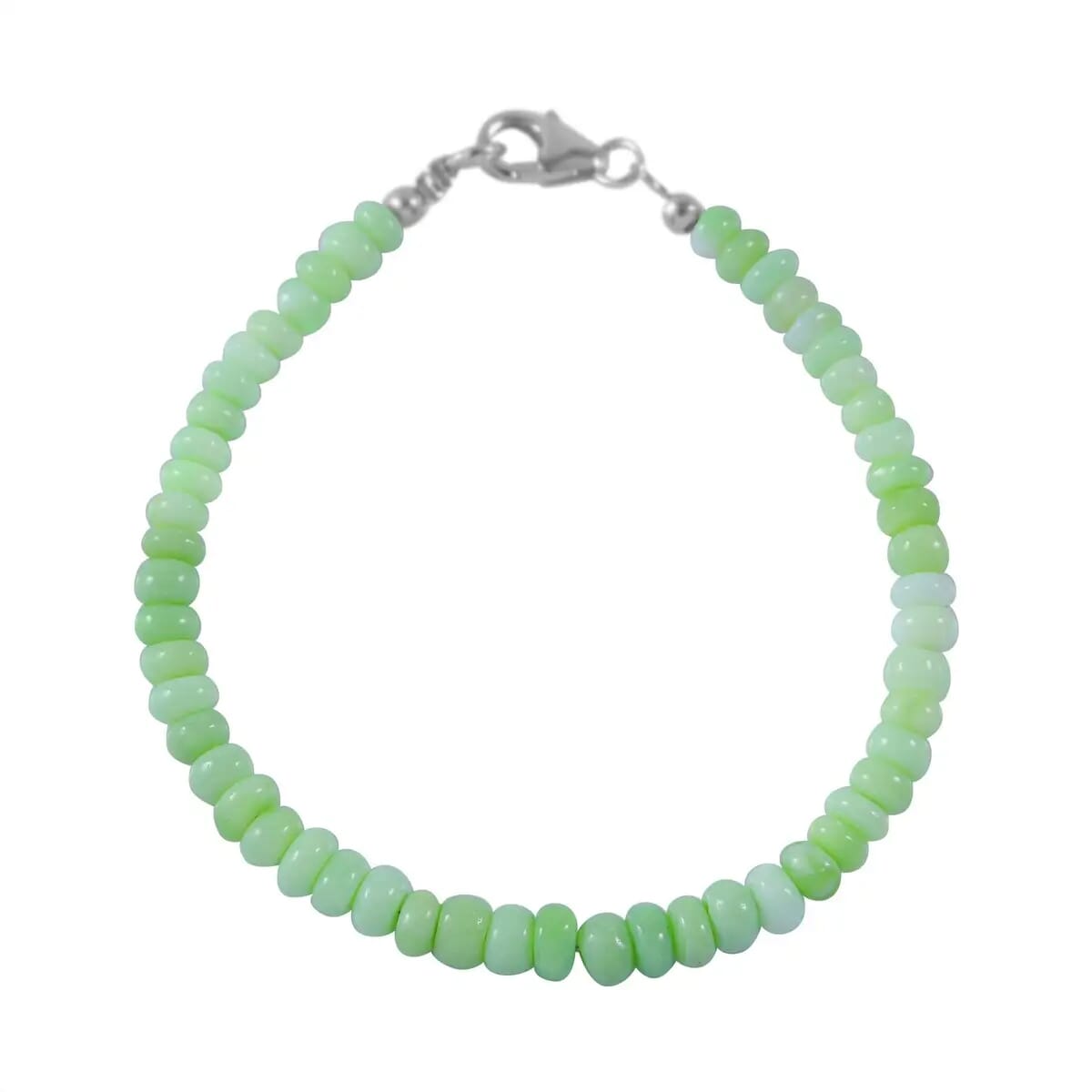 Enhanced Green Opal 100.00 ctw Beaded Necklace (18 Inches) and Bracelet (7.25In) in Rhodium Over Sterling Silver image number 5
