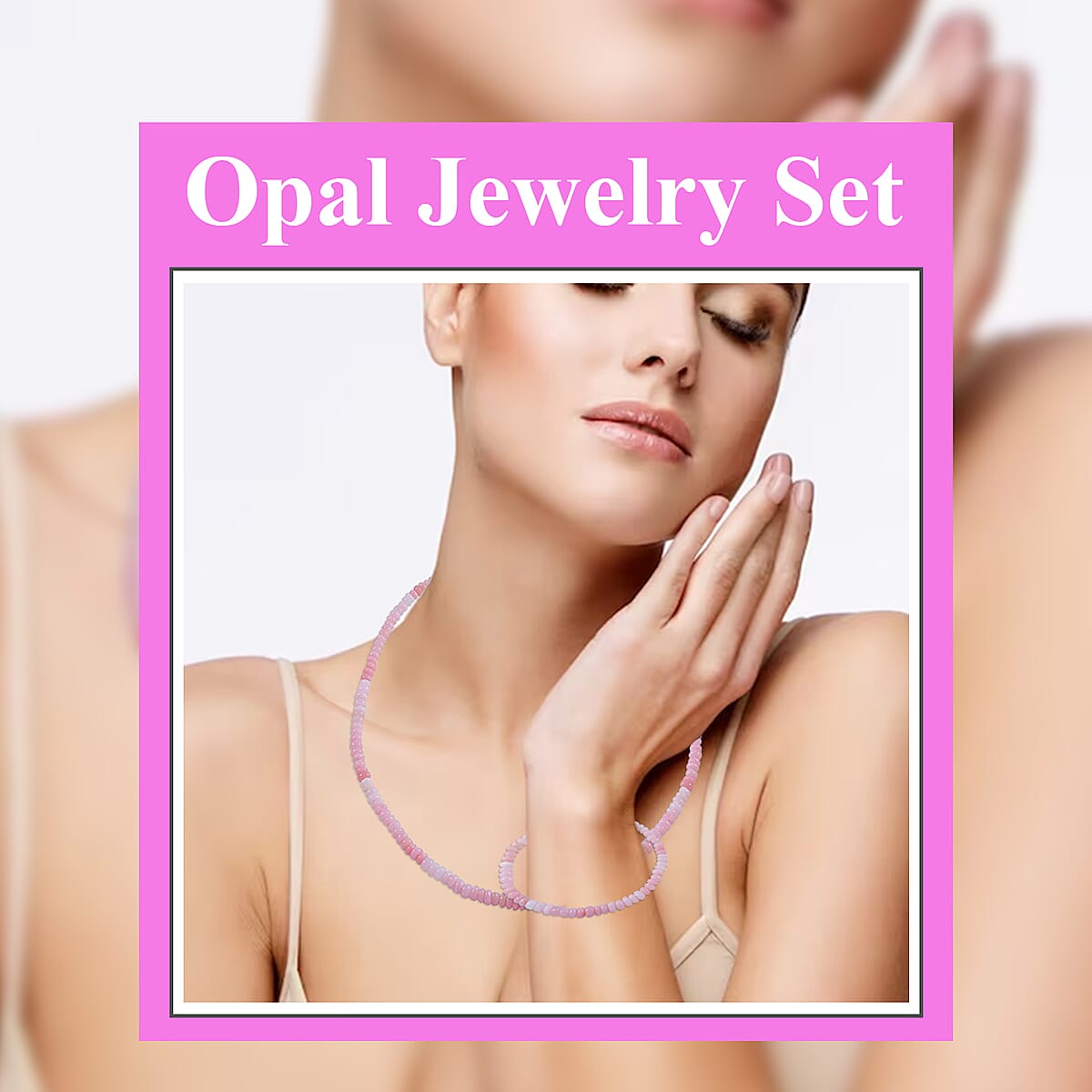 Enhanced Pink Opal 100.00 ctw Beaded Necklace 18 Inches and Bracelet (7.25In) in Rhodium Over Sterling Silver image number 1