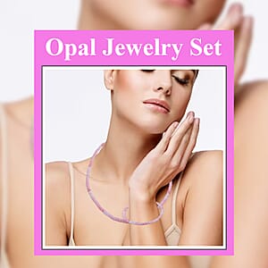 Enhanced Pink Opal 100.00 ctw Beaded Necklace 18 Inches and Bracelet (7.25In) in Rhodium Over Sterling Silver