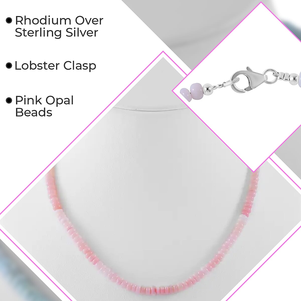 Enhanced Pink Opal 100.00 ctw Beaded Necklace 18 Inches and Bracelet (7.25In) in Rhodium Over Sterling Silver image number 2