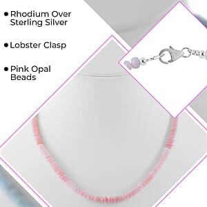 Enhanced Pink Opal 100.00 ctw Beaded Necklace 18 Inches and Bracelet (7.25In) in Rhodium Over Sterling Silver