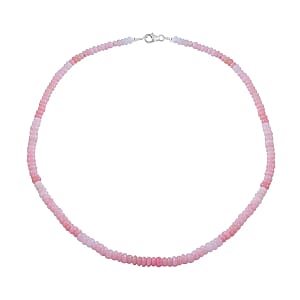 Enhanced Pink Opal 100.00 ctw Beaded Necklace 18 Inches and Bracelet (7.25In) in Rhodium Over Sterling Silver