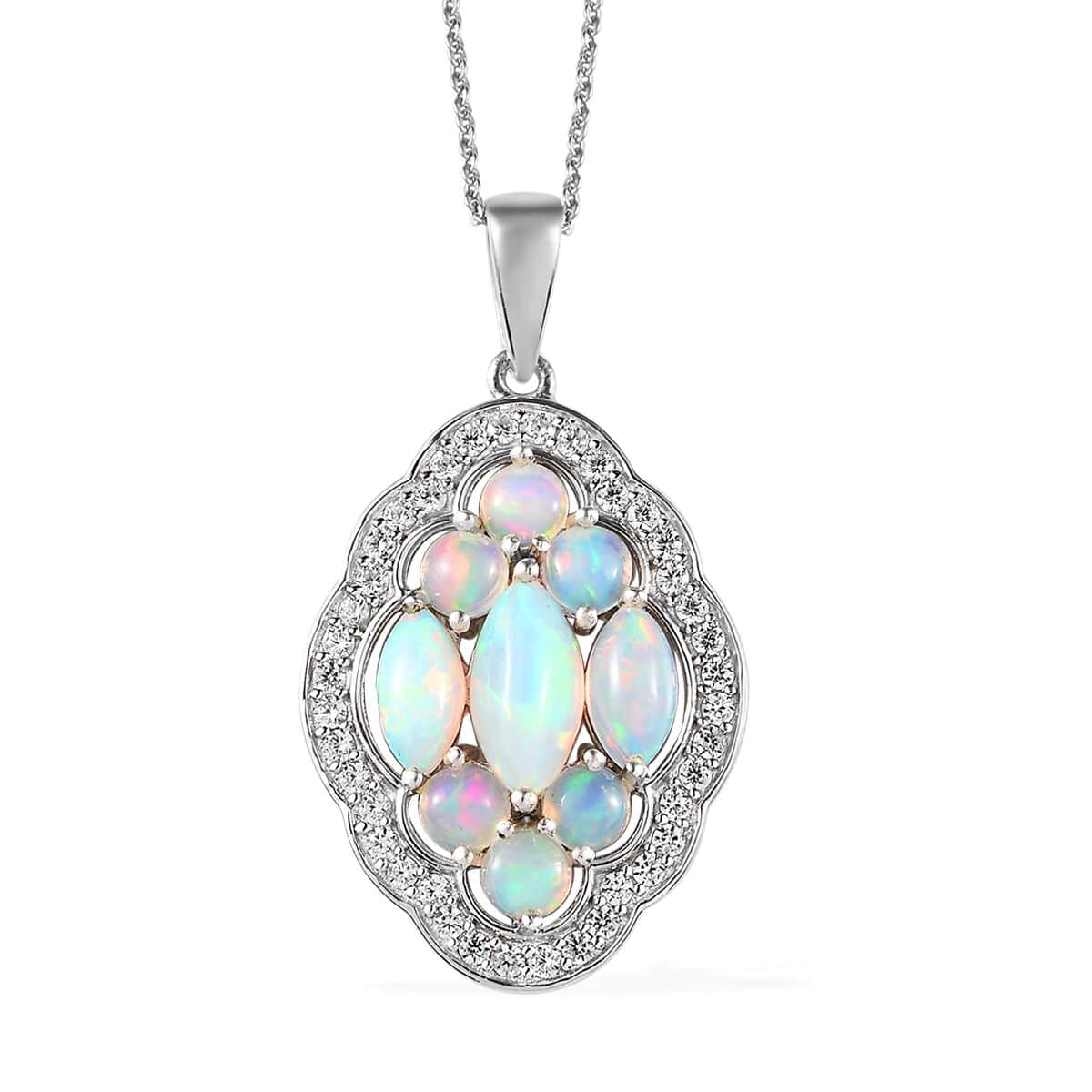 Buy Premium Ethiopian Welo Opal and White Zircon Pendant Necklace 20 ...