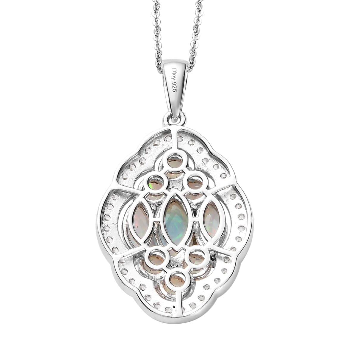 Premium Ethiopian Welo Opal and White Zircon Pendant Necklace 20 Inches in Platinum Over Sterling Silver 3.40 ctw image number 5