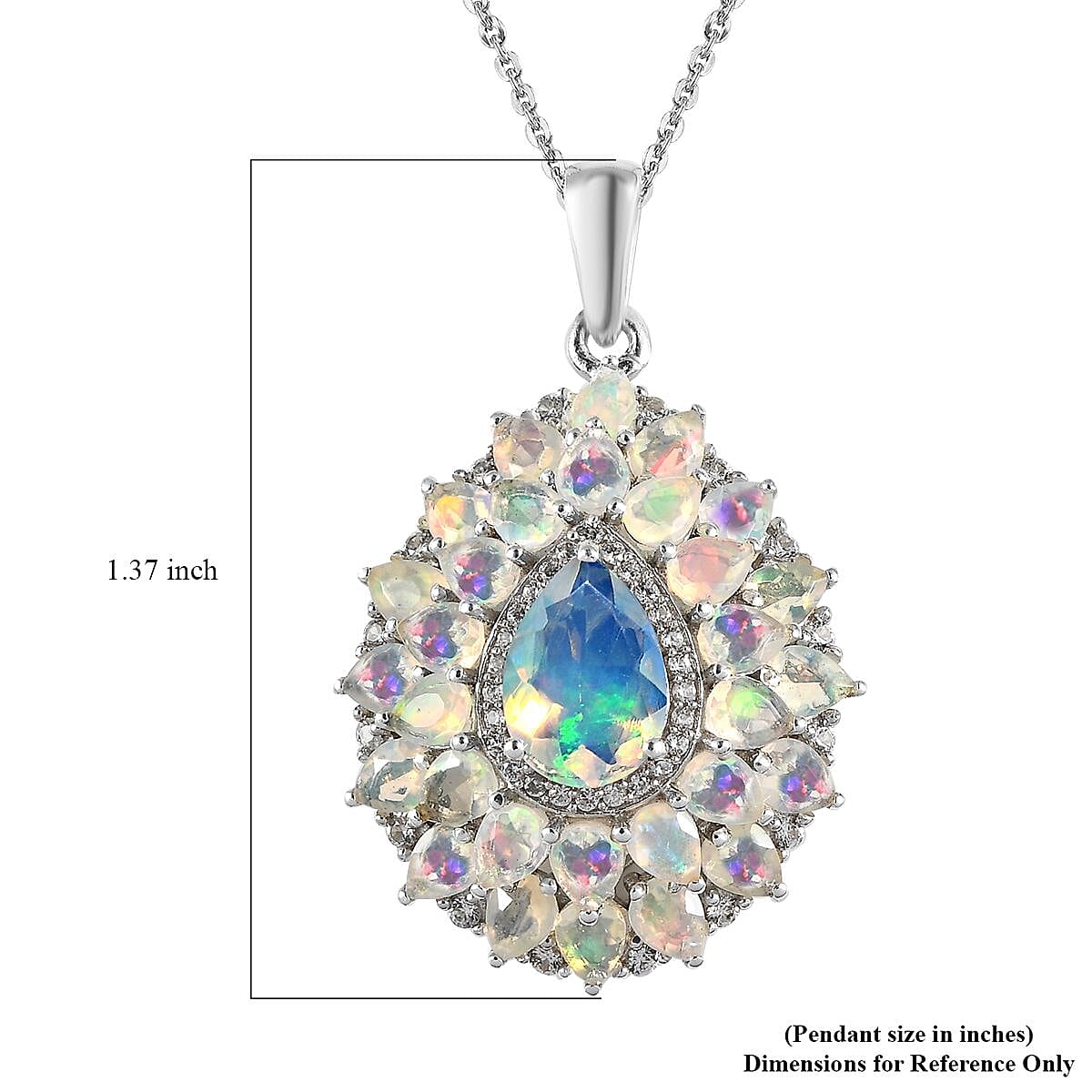 Premium Ethiopian Welo Opal and White Zircon Floral Pendant Necklace 20 Inches in Platinum Over Sterling Silver 4.35 ctw