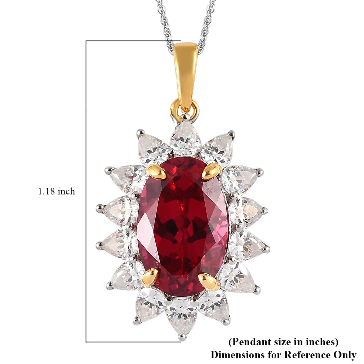 Lab Created Padparadscha Sapphire and Moissanite Sunburst Pendant Necklace 20 Inches in Vermeil YG and Platinum Over Sterling Silver 7.60 ctw image number 6