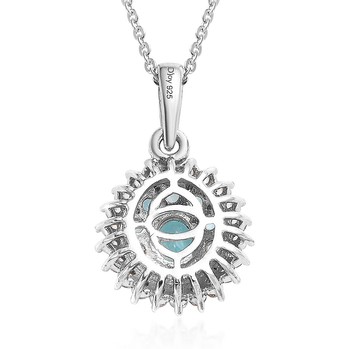 Madagascar Paraiba Apatite and White Zircon Cocktail Pendant Necklace 20 Inches in Platinum Over Sterling Silver 1.15 ctw