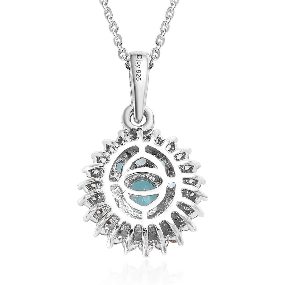 Madagascar Paraiba Apatite and White Zircon Cocktail Pendant Necklace 20 Inches in Platinum Over Sterling Silver 1.15 ctw image number 4