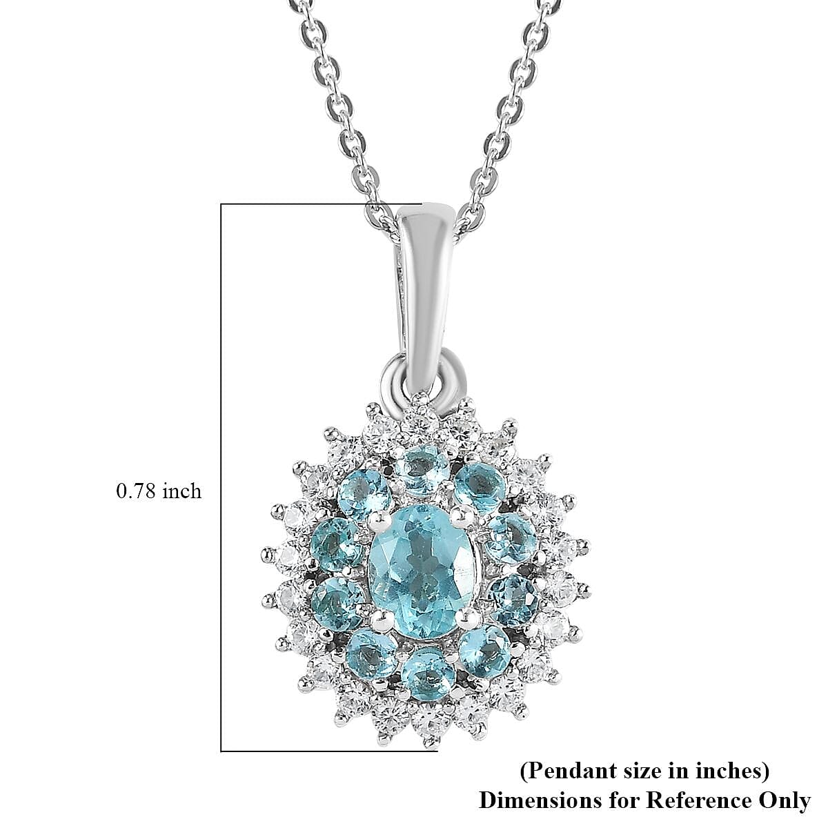 Madagascar Paraiba Apatite and White Zircon Cocktail Pendant Necklace 20 Inches in Platinum Over Sterling Silver 1.15 ctw