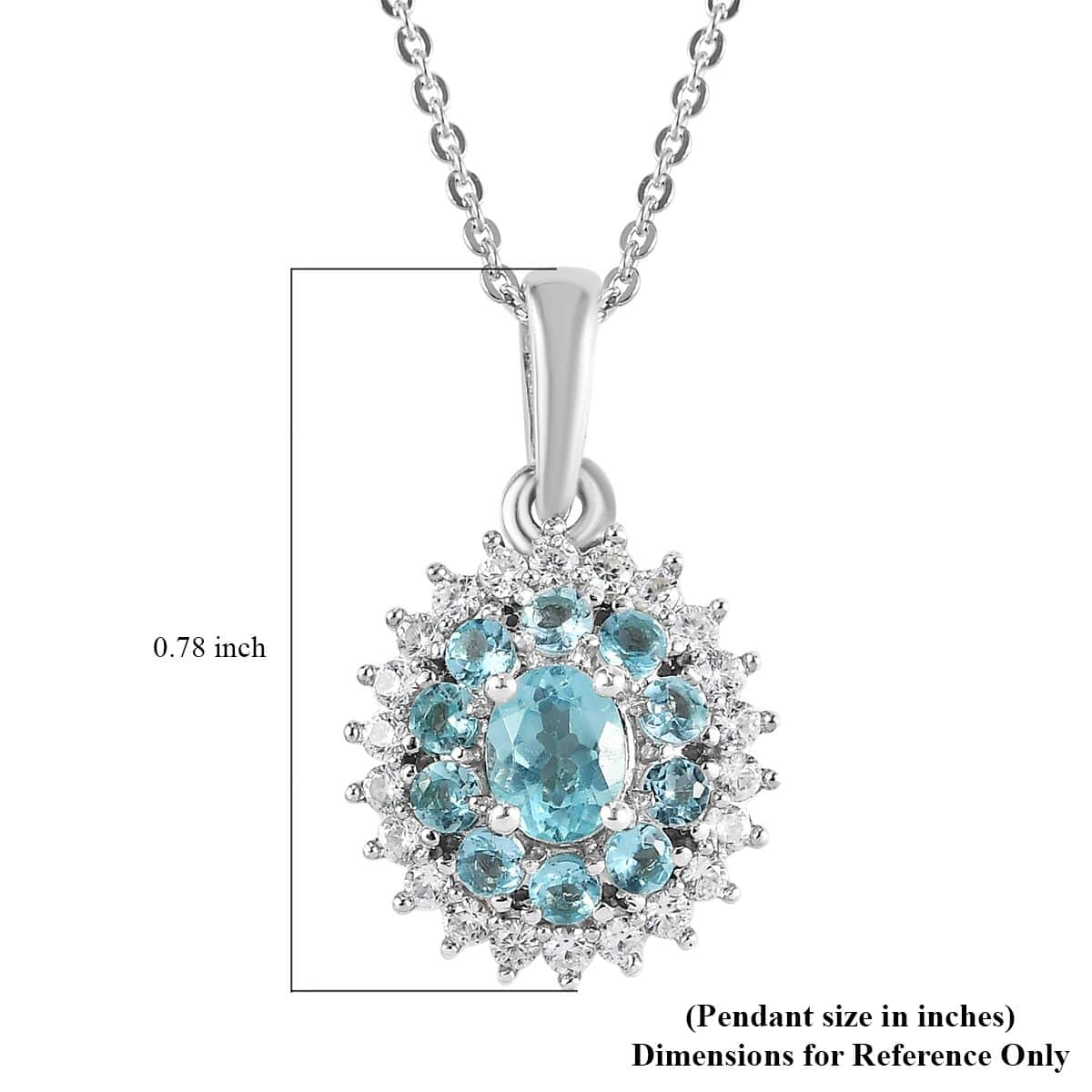 Madagascar Paraiba Apatite and White Zircon Cocktail Pendant Necklace 20 Inches in Platinum Over Sterling Silver 1.15 ctw image number 6