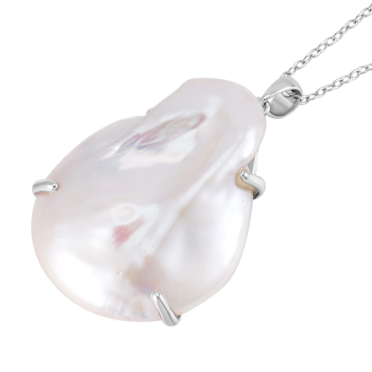 Organic Shape Baroque Pearl Pendant Necklace 18 Inches in Rhodium Over Sterling Silver image number 3