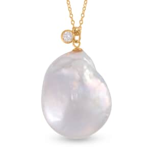 Organic Shape Baroque Pearl and Moissanite Pendant Necklace 18 Inches in 14K Yellow Gold Over Sterling Silver 0.50 ctw