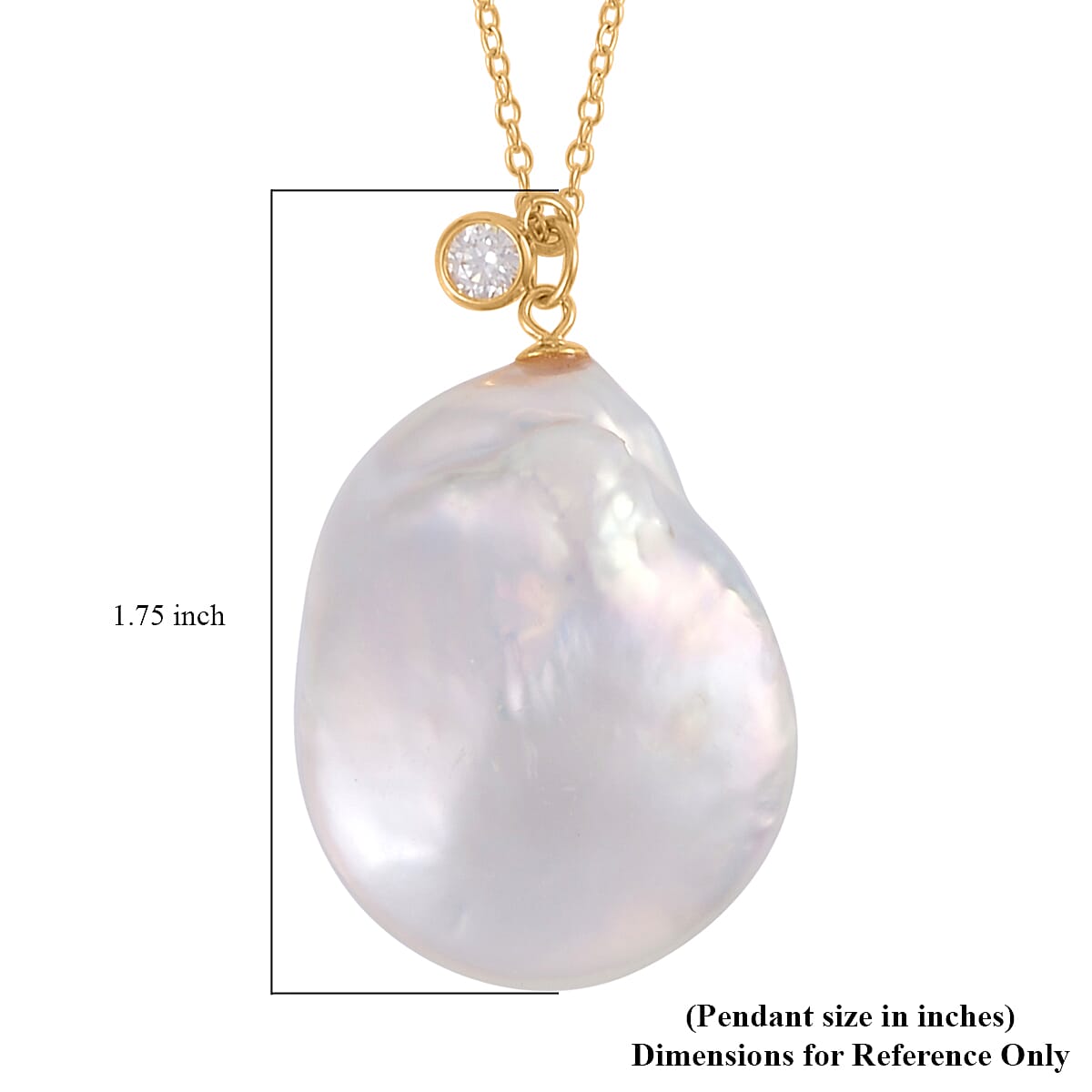 Organic Shape Baroque Pearl and Moissanite Pendant Necklace 18 Inches in 14K Yellow Gold Over Sterling Silver 0.50 ctw
