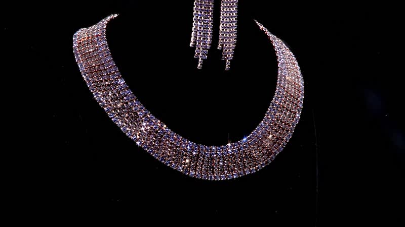 TLV Purple Austrian Crystal Necklace (18-22 Inches) and Earrings in Rosetone