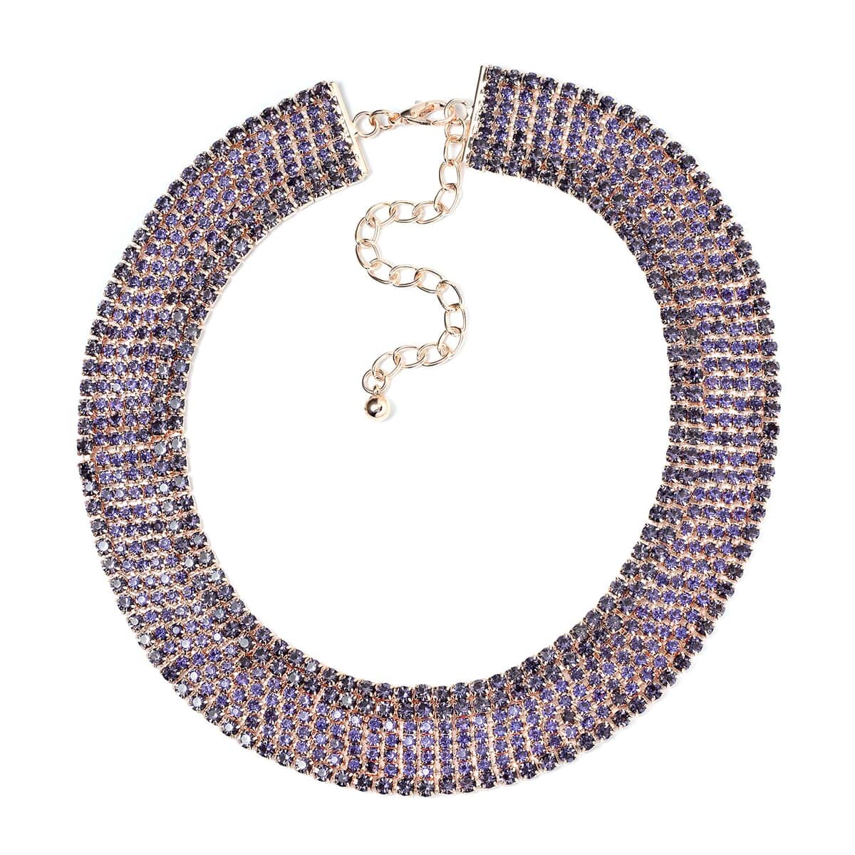 TLV Purple Austrian Crystal Necklace (18-22 Inches) and Earrings in Rosetone image number 2