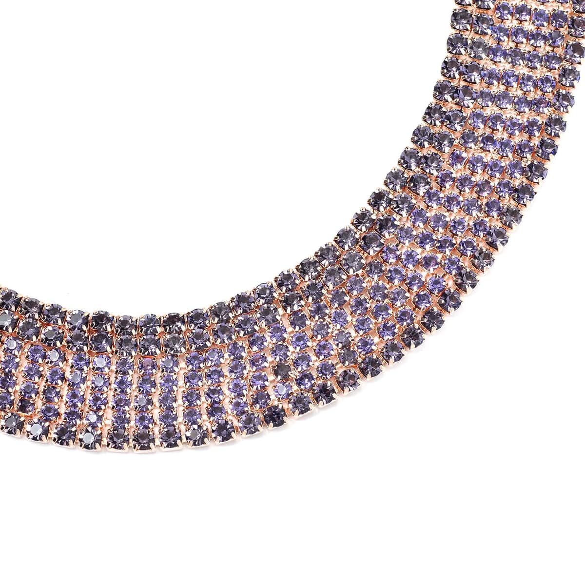 TLV Purple Austrian Crystal Necklace (18-22 Inches) and Earrings in Rosetone image number 3