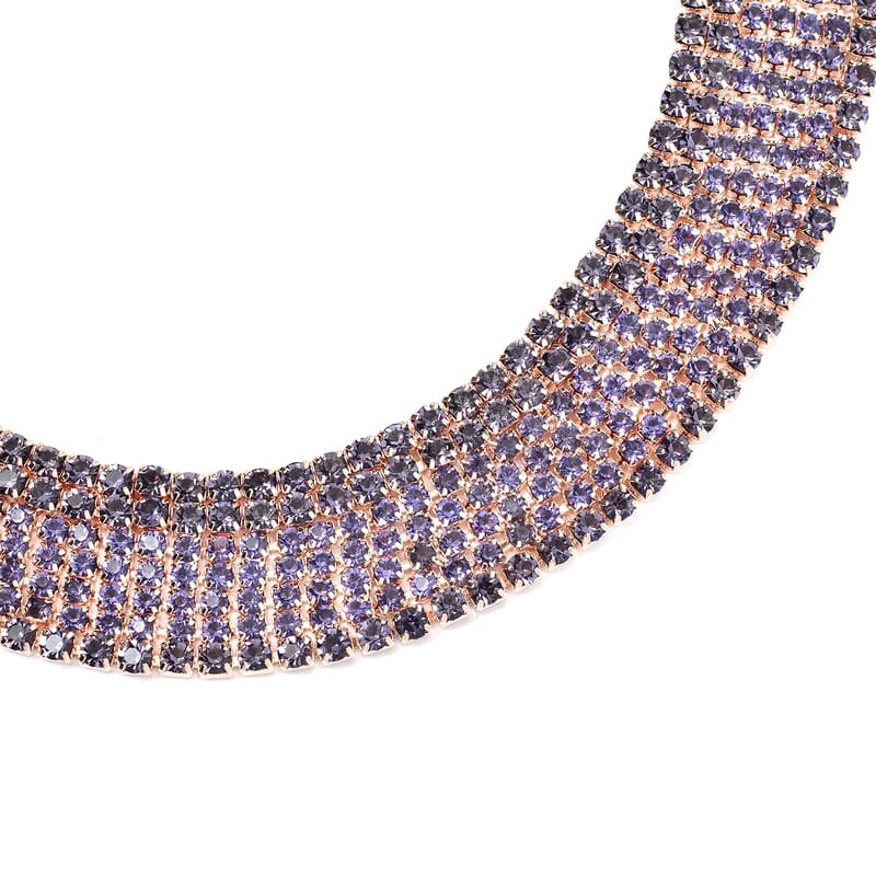 Purple Austrian Crystal Necklace 18-22 Inches and Earrings in Rosetone