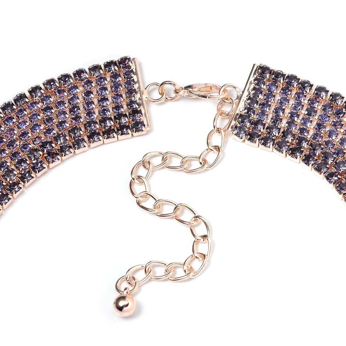 TLV Purple Austrian Crystal Necklace (18-22 Inches) and Earrings in Rosetone image number 4