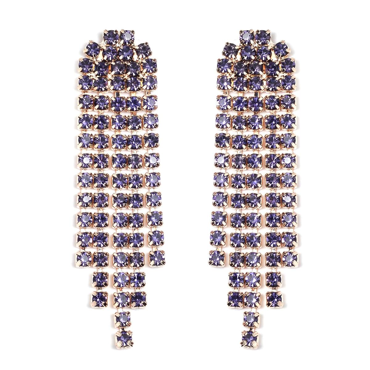 TLV Purple Austrian Crystal Necklace (18-22 Inches) and Earrings in Rosetone image number 5