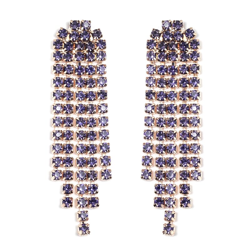 Purple Austrian Crystal Necklace 18-22 Inches and Earrings in Rosetone