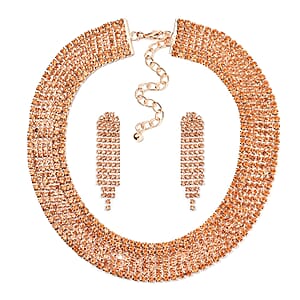 Peach Color Austrian Crystal Necklace and Earrings in Rosetone 18-22 Inches