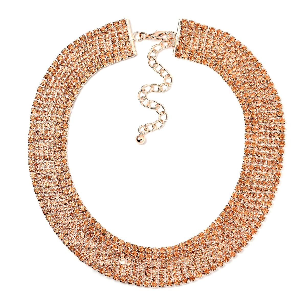 Peach Color Austrian Crystal Necklace and Earrings in Rosetone 18-22 Inches image number 2