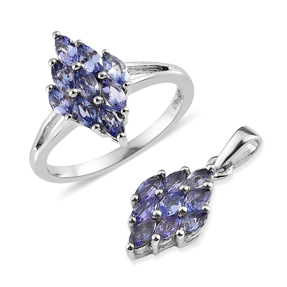Tanzanite Cluster Ring and Pendant in Platinum Over Sterling Silver (Del. in 7-10 Days) 1.75 ctw image number 0