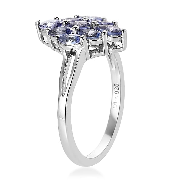 Tanzanite Cluster Ring (Size 10.0) and Pendant in Platinum Over Sterling Silver 1.75 ctw