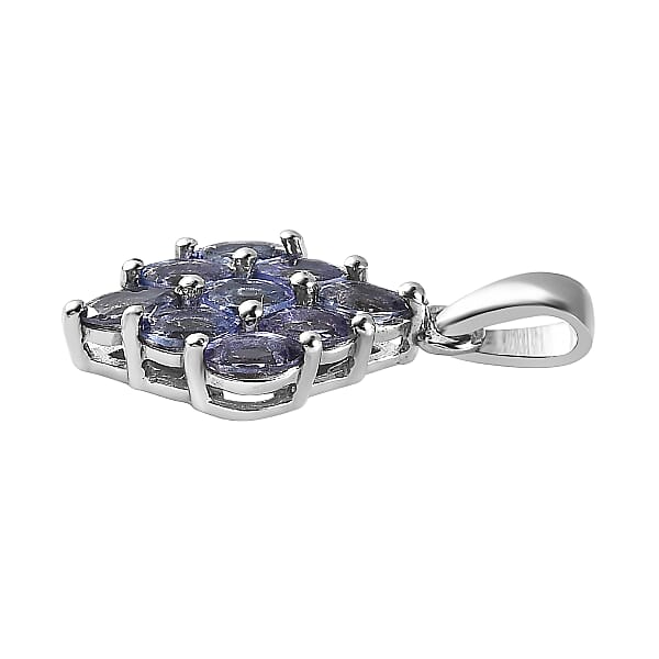Tanzanite Cluster Ring (Size 10.0) and Pendant in Platinum Over Sterling Silver 1.75 ctw
