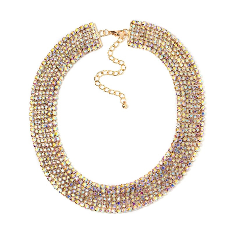 Aurora Borealis Austrian Crystal Necklace 16-20 Inches and Earrings in Goldtone