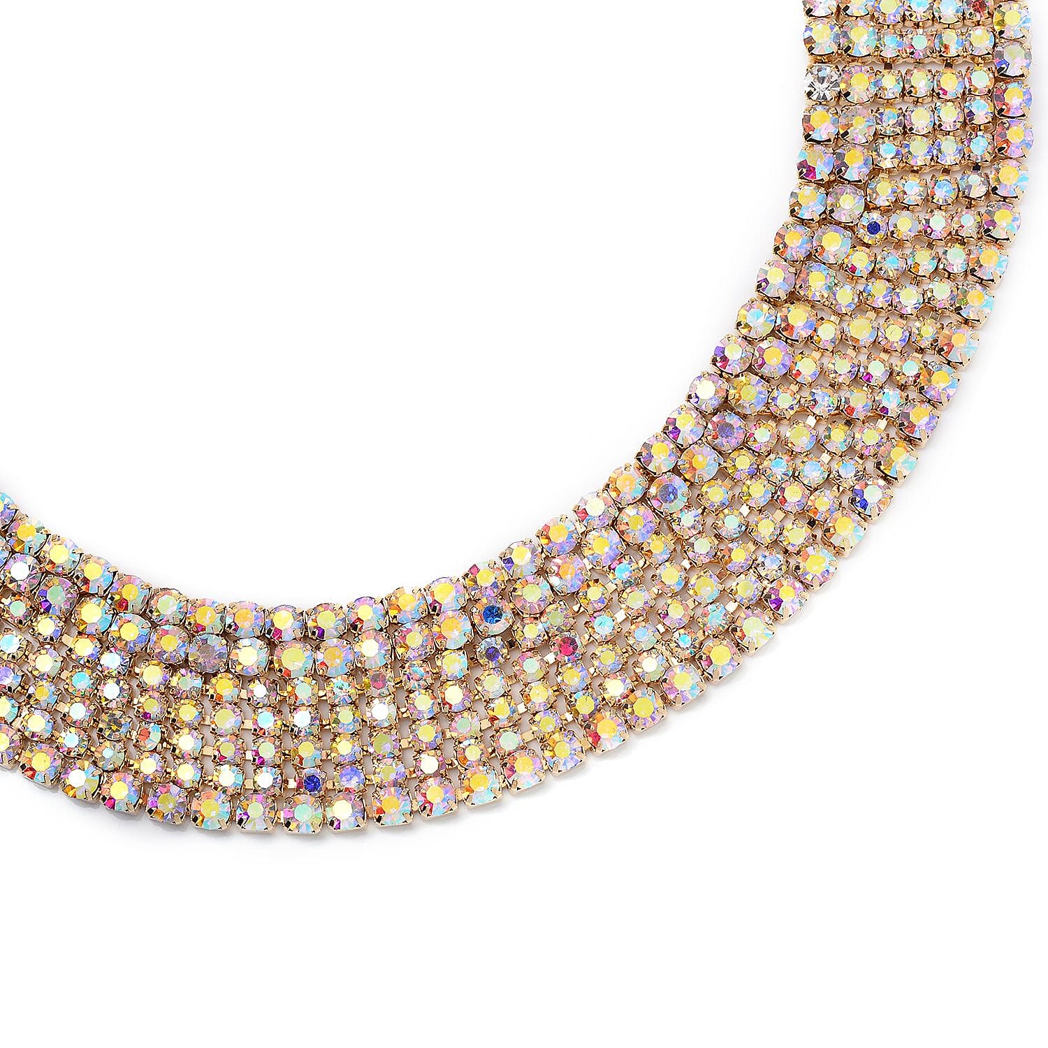Aurora Borealis Austrian Crystal Necklace 16-20 Inches and Earrings in Goldtone
