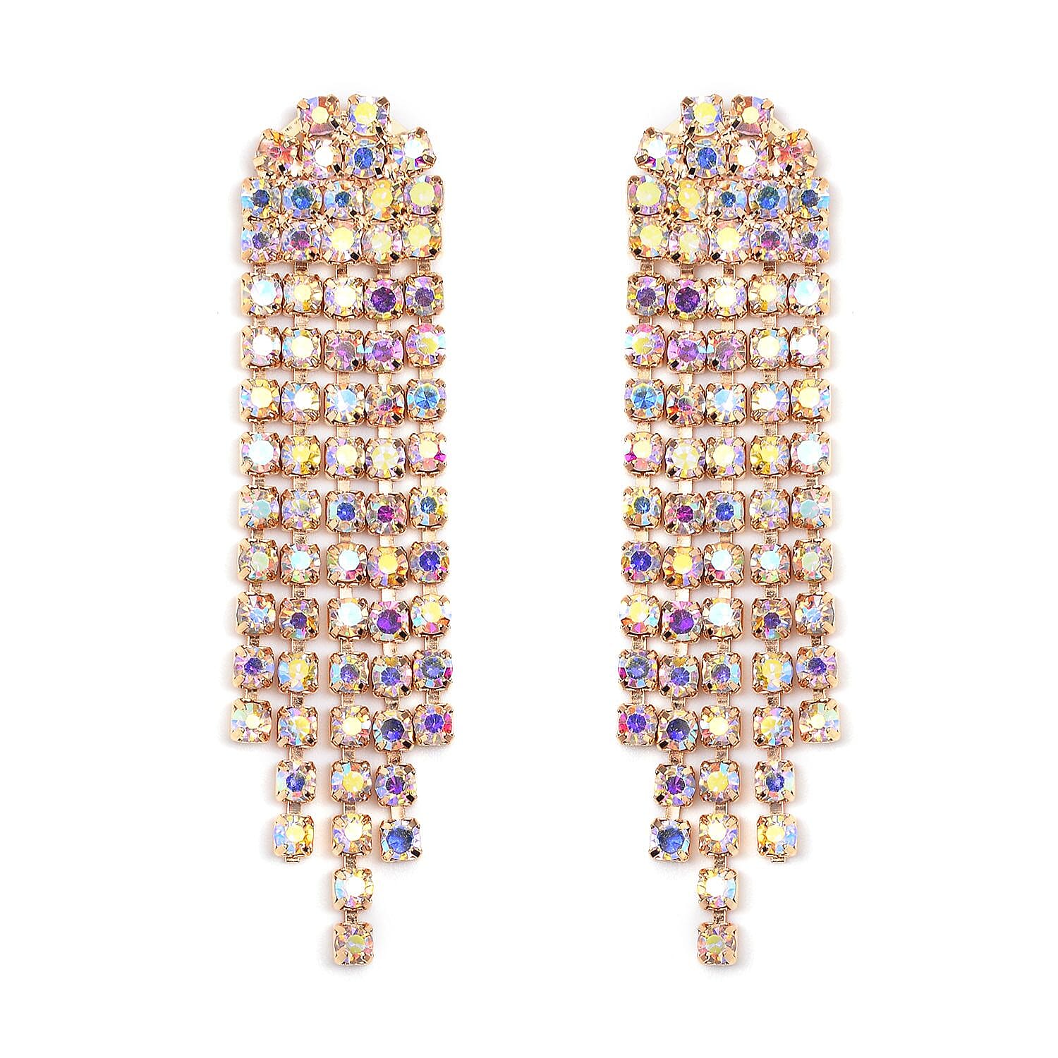 Aurora Borealis Austrian Crystal Necklace 16-20 Inches and Earrings in Goldtone