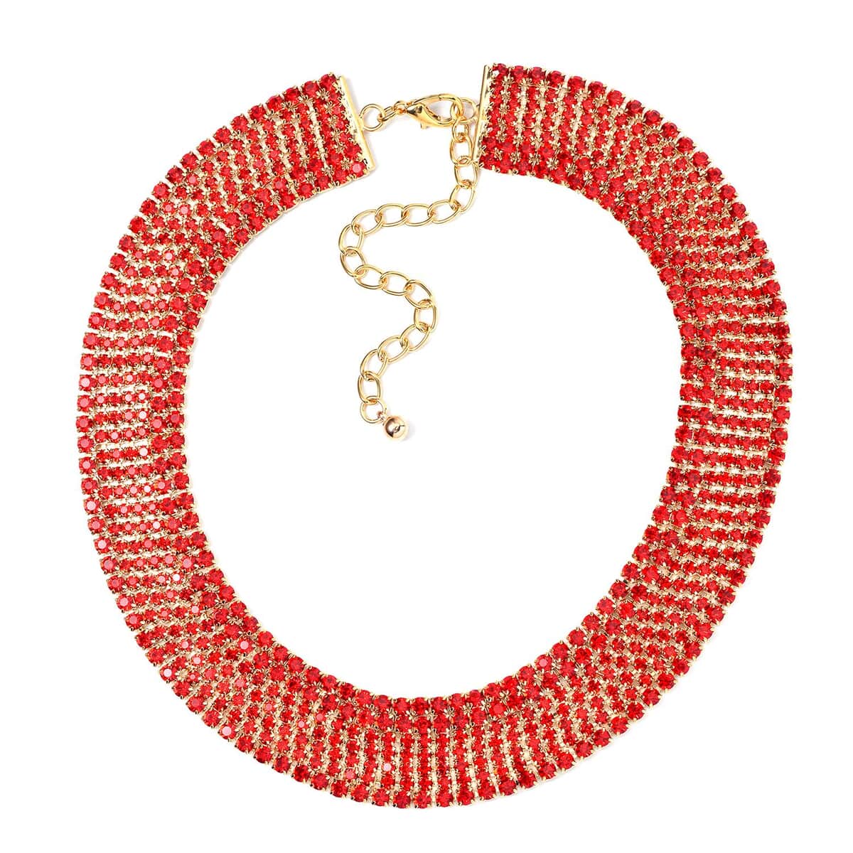 Red Austrian Crystal Necklace and Earrings in Goldtone 18-22 Inches image number 2