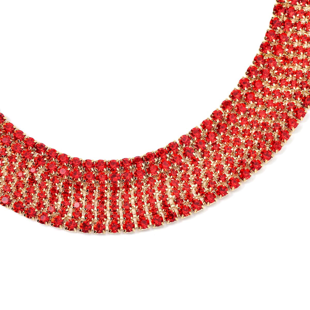 Red Austrian Crystal Necklace 18-22 Inches and Earrings in Goldtone image number 3