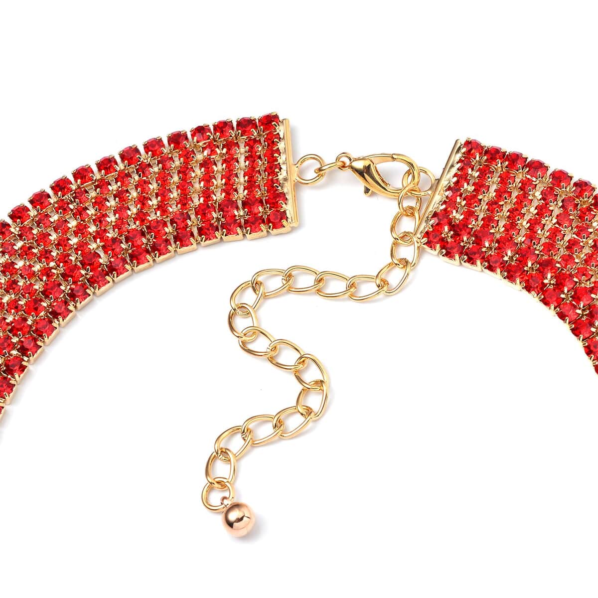 Red Austrian Crystal Necklace 18-22 Inches and Earrings in Goldtone image number 4