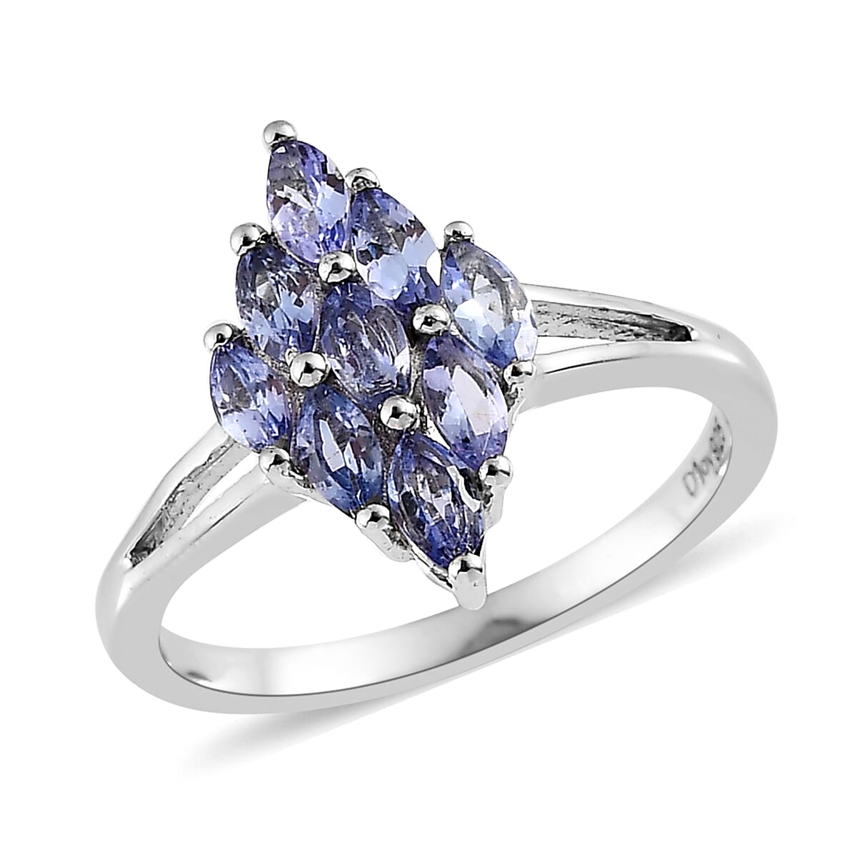 Tanzanite Cluster Ring (Size 8.0) and Pendant in Platinum Over Sterling Silver 1.75 ctw image number 3