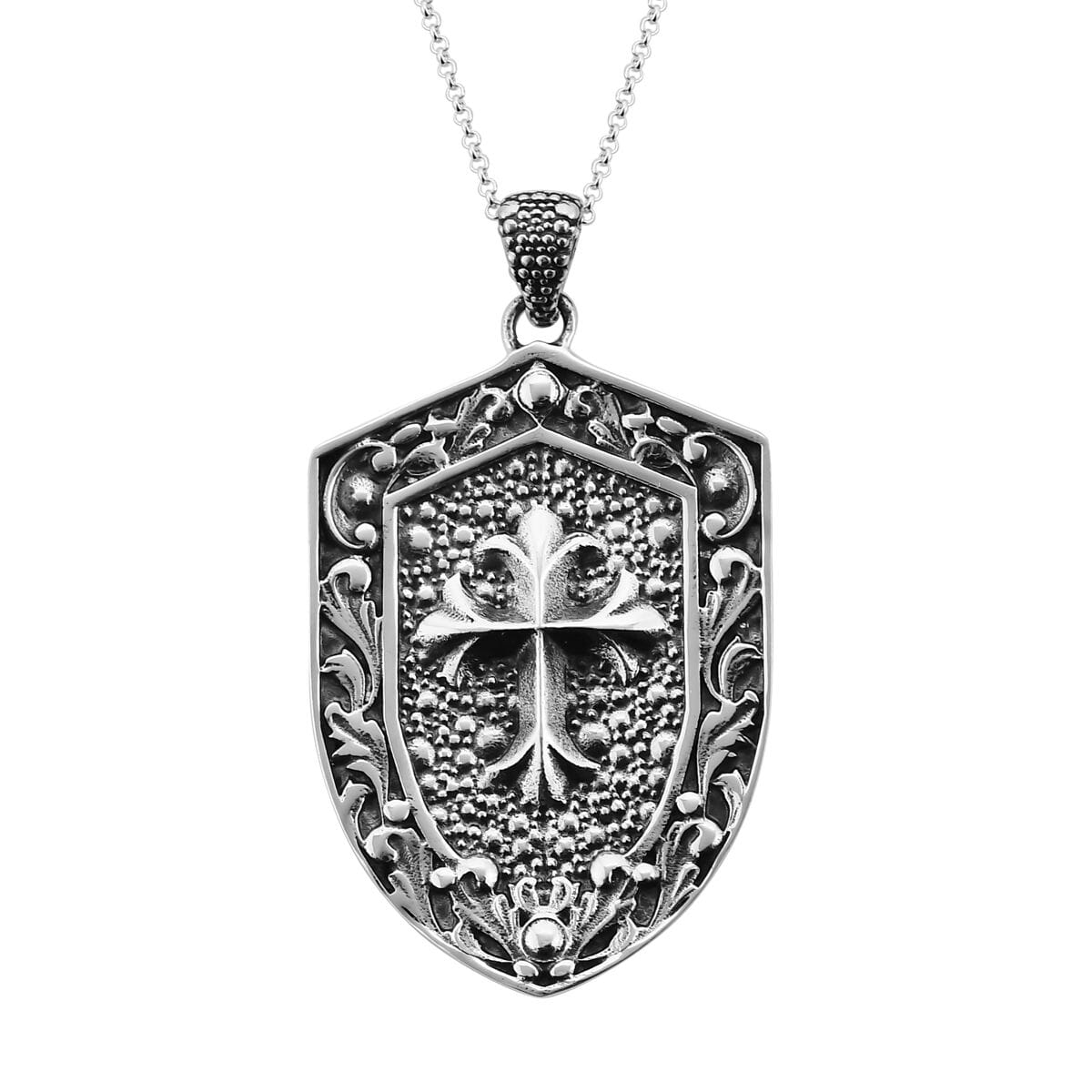 Bali Legacy Sterling Silver Cross Men's Pendant Necklace 24 Inches 13.65 Grams image number 0