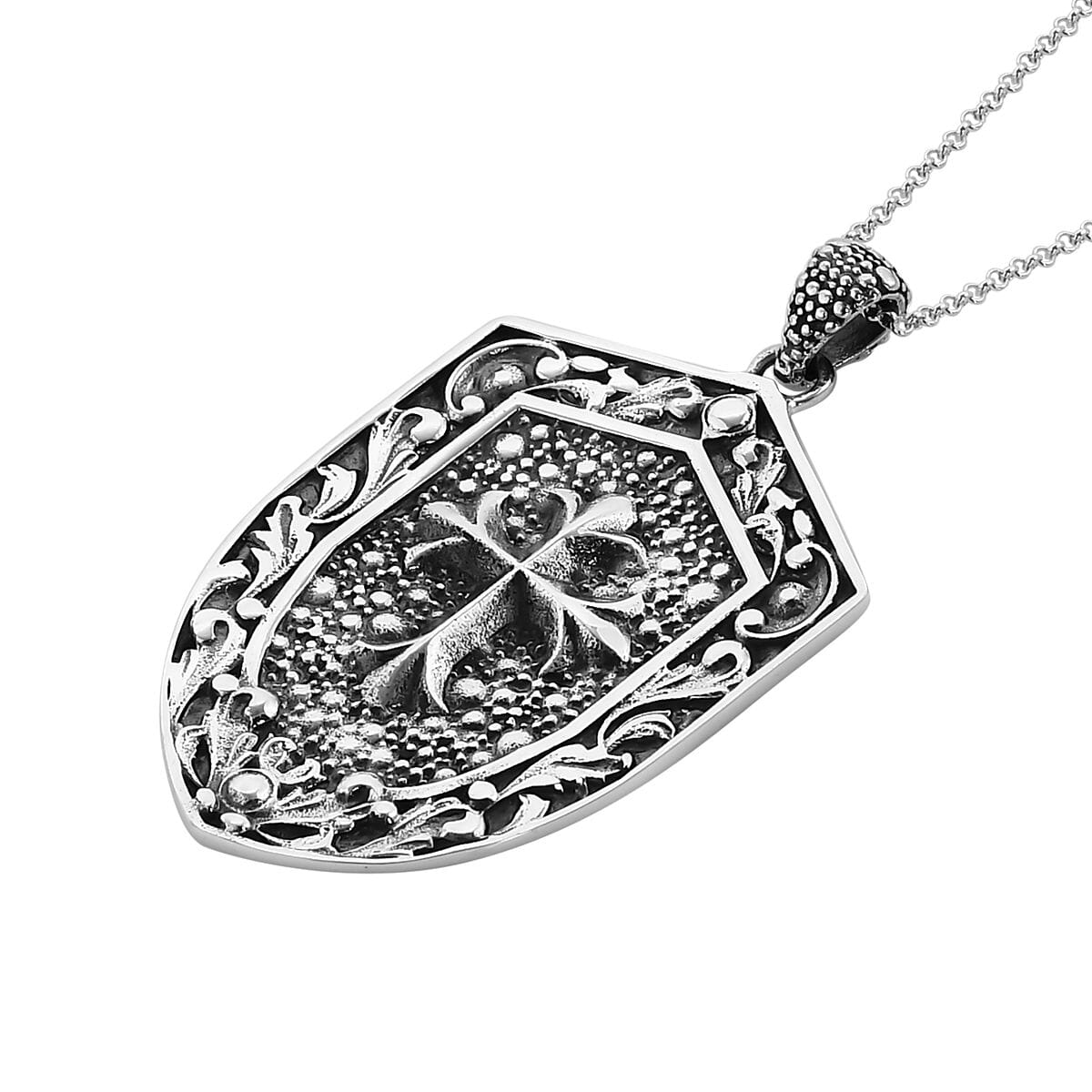 Bali Legacy Sterling Silver Cross Men's Pendant Necklace 24 Inches 13.65 Grams image number 3