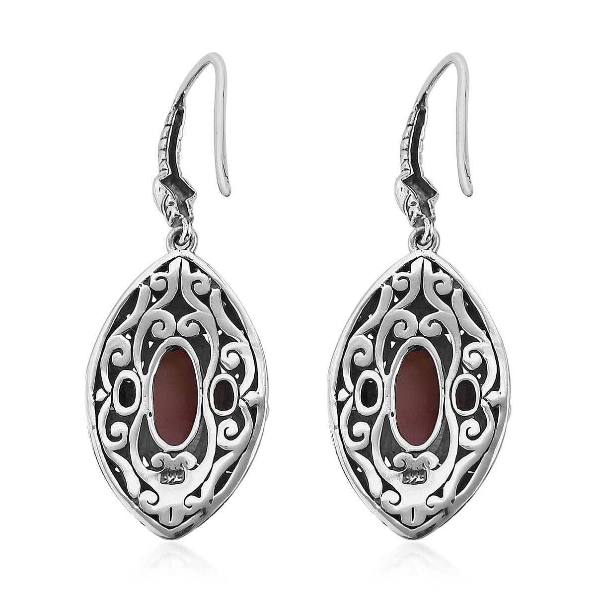 Bali Legacy Peruvian Pink Opal, Orissa Rhodolite Garnet Ring Size 6, Earrings and Pendant in Sterling Silver 19.35 ctw