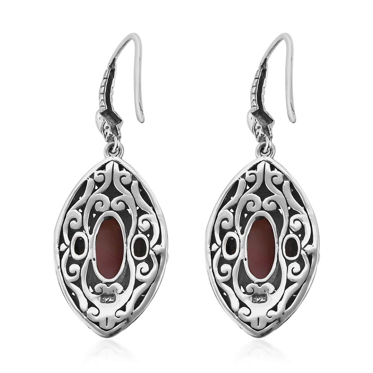 Bali Legacy Peruvian Pink Opal, Orissa Rhodolite Garnet Ring Size 6, Earrings and Pendant in Sterling Silver 19.35 ctw image number 6