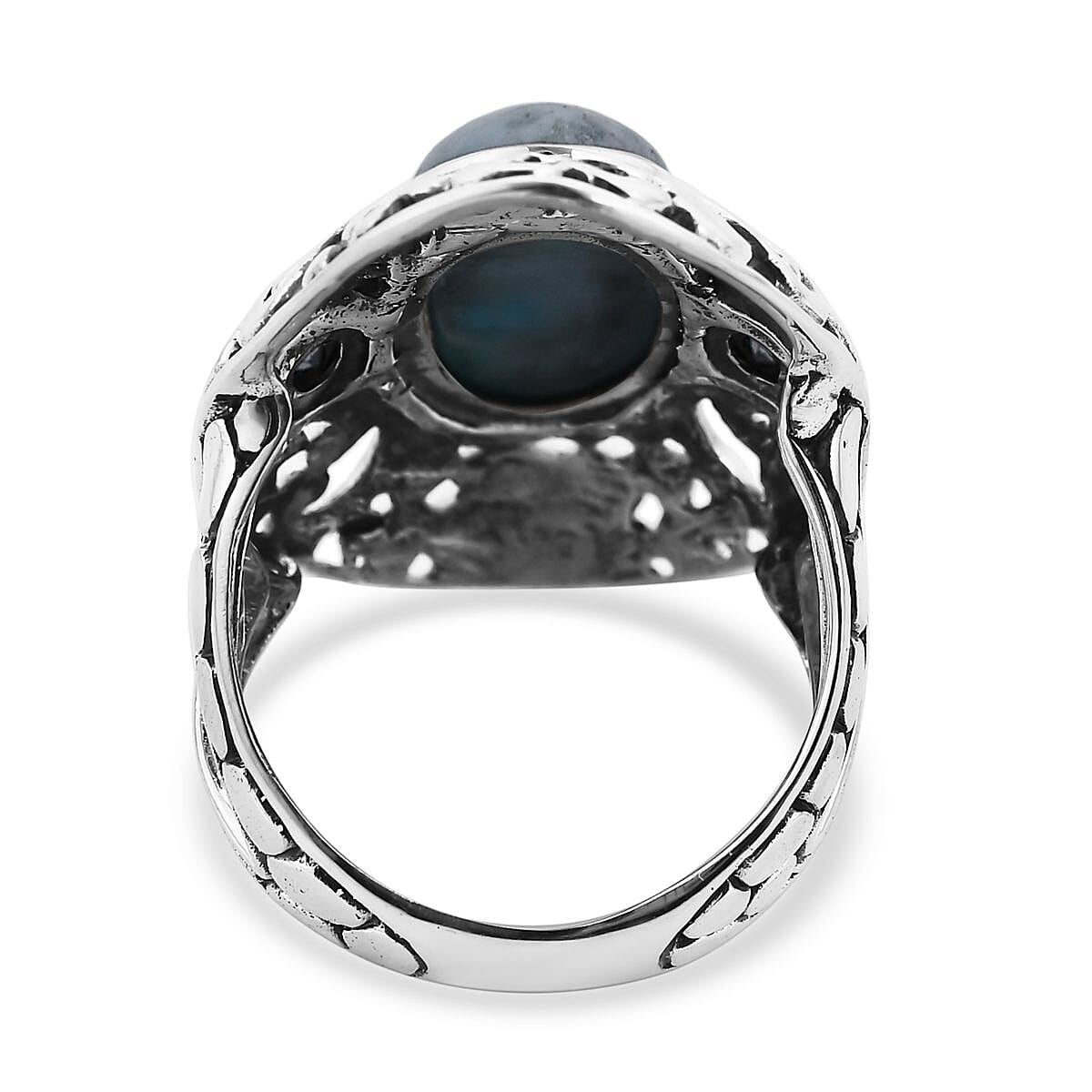 Bali Legacy Larimar, Blue Topaz Ring Size 7, Earrings and Pendant in Sterling Silver 25.35 ctw image number 3