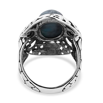 Bali Legacy Larimar, Blue Topaz Ring Size 7, Earrings and Pendant in Sterling Silver 25.35 ctw