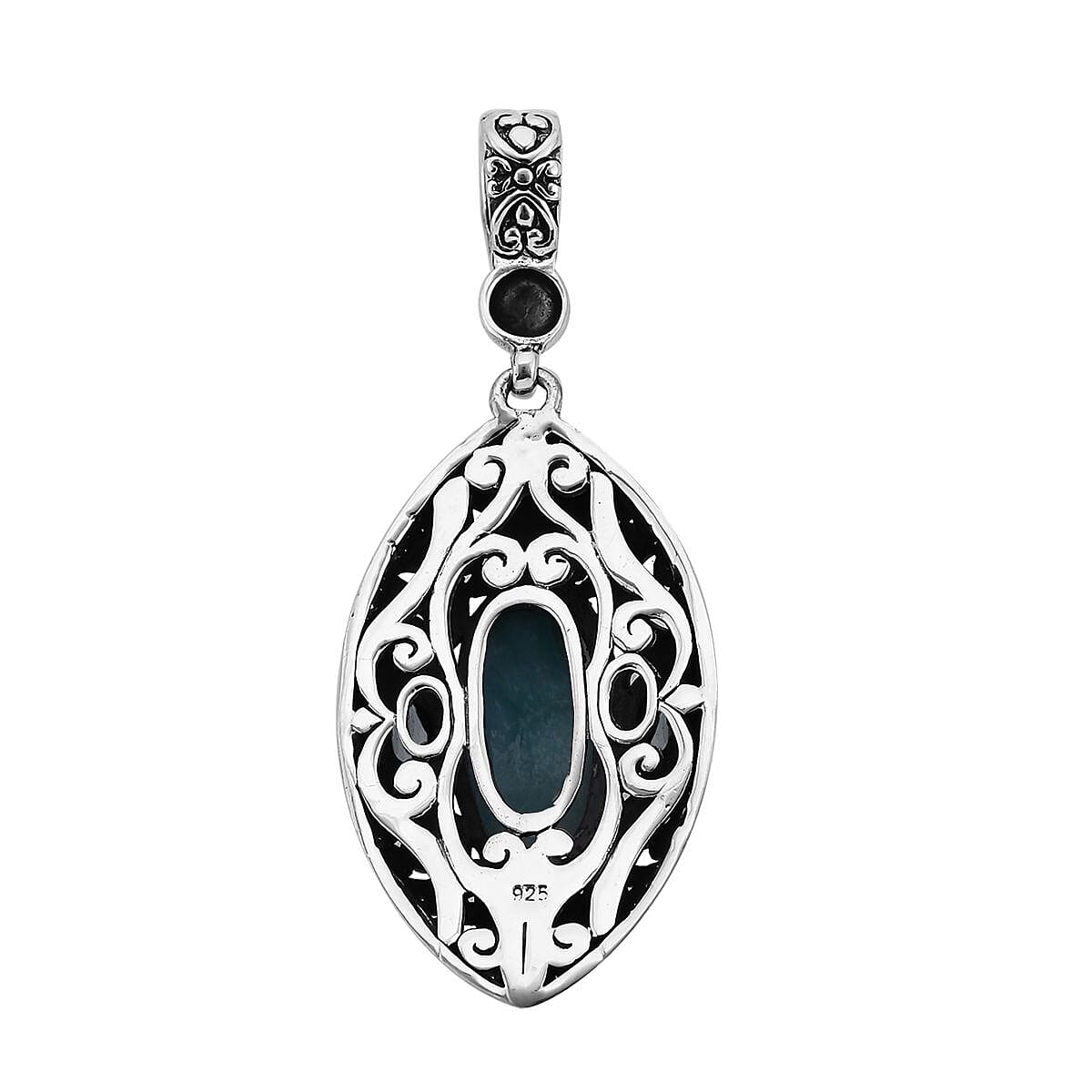 Bali Legacy Larimar, Blue Topaz Ring Size 7, Earrings and Pendant in Sterling Silver 25.35 ctw image number 5