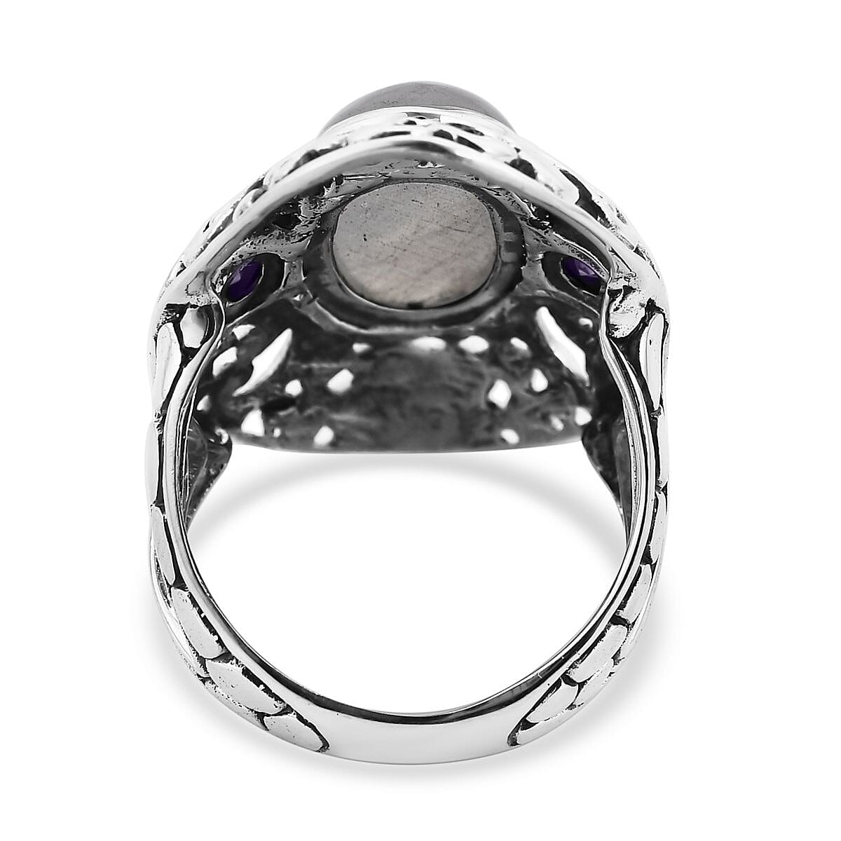 Bali Legacy Rainbow Moonstone, Amethyst Ring Size 9, Earrings and Pendant in Sterling Silver 25.10 ctw image number 3