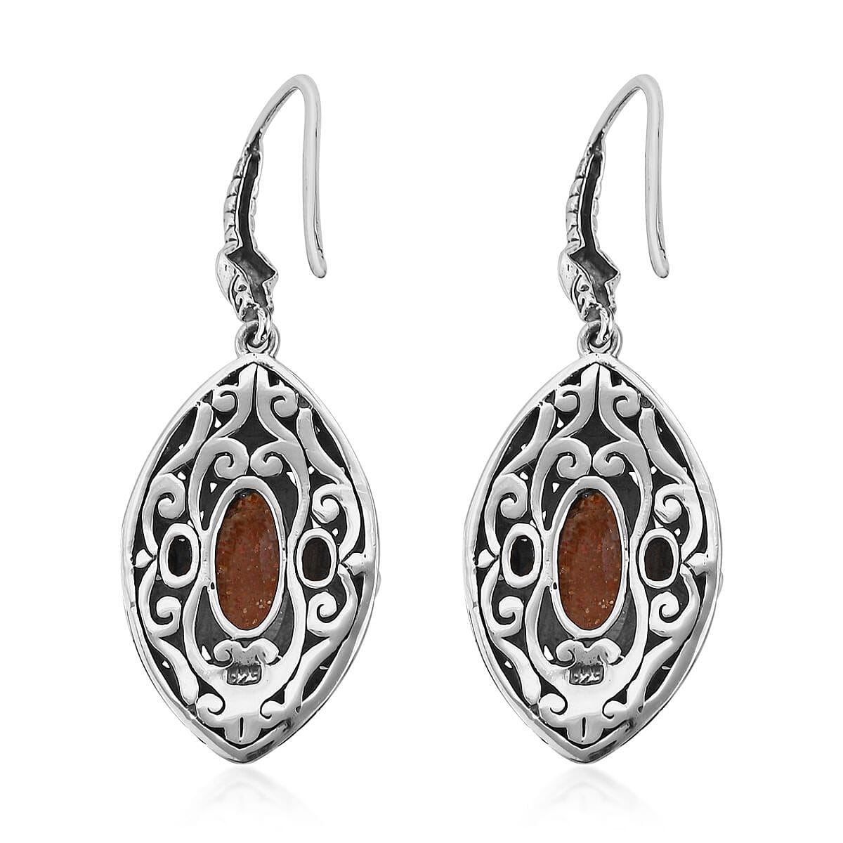 Bali Legacy Sri Lankan Sunstone, Brazilian Citrine Ring Size 7, Earrings and Pendant in Sterling Silver 21.60 ctw image number 6