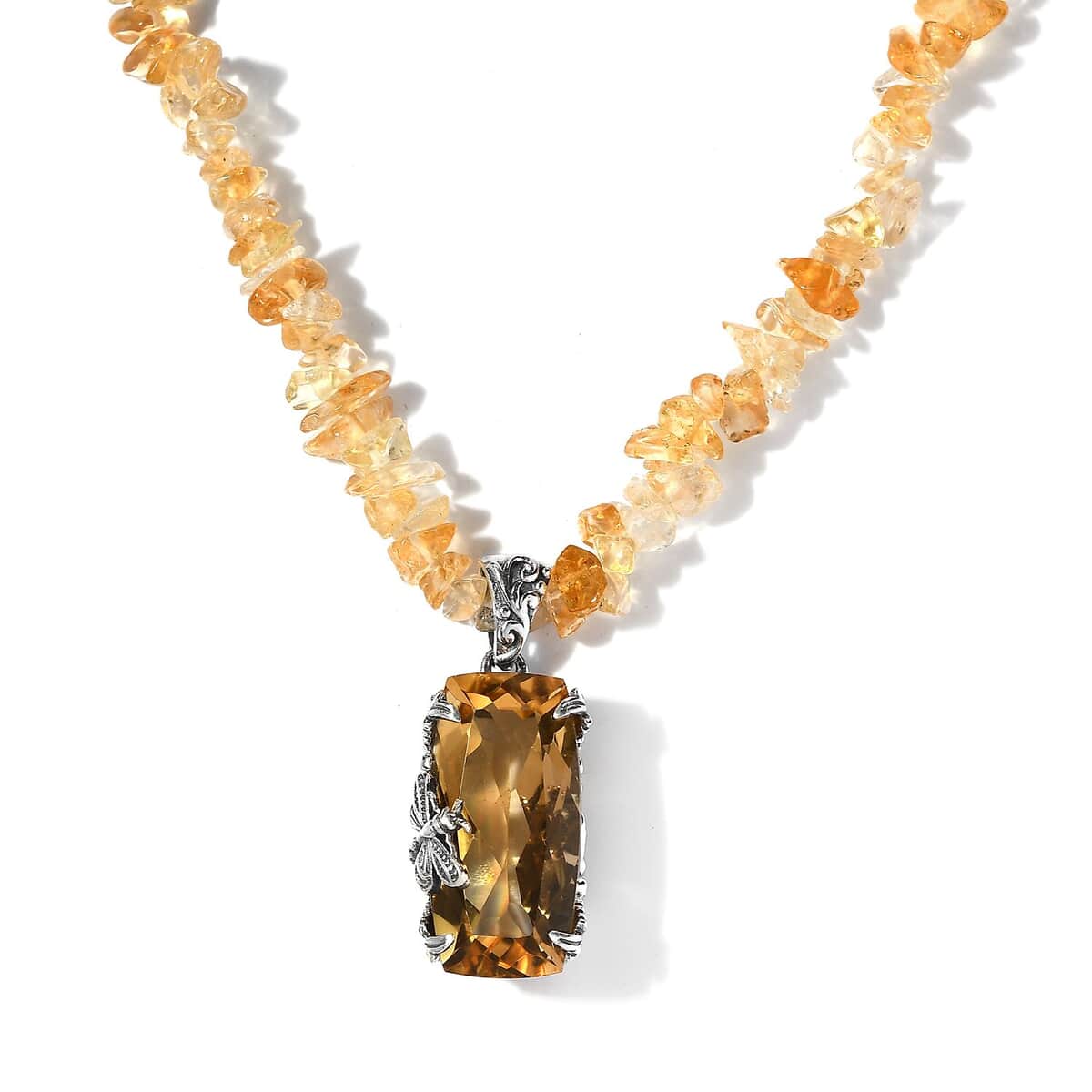 Artisan Crafted Brazilian Citrine Pendant with Chips Necklace 20 Inches in Sterling Silver 83.90 ctw image number 0